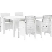 Syfax Ensemble de salle à manger pour jardin 5 pcs Blanc Rattan Polt