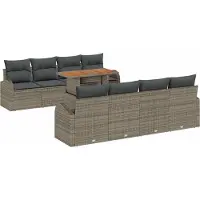 Syfax Ensemble de canapé de jardin 9 pcs Gris Poly rotin