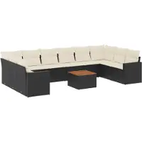 Syfax Salon de jardin 11 pcs avec coussins noir résine tressée