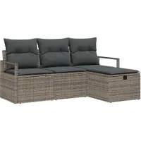 Syfax Ensemble de canapé de jardin avec coussin 4 pcs Gris Poly rotin