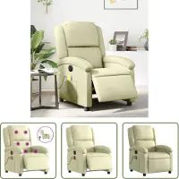 The Living Store Fauteuil de massage électrique Crème cuir véritable