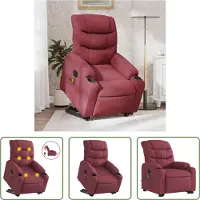 The Living Store Fauteuil de massage électrique avec releveur vin rouge Tissu