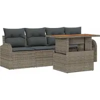 Syfax Ensemble de canapé de jardin 5 pcs Gris Poly rotin