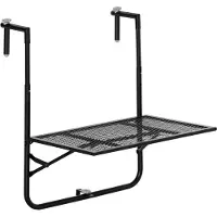 SUCCESS COURIER Table de balcon pliante à fixer, hauteur réglable de 57 à 72 cm, dimensions 60x60 cm, en métal noir avec revêtement époxy, adaptée aux balcons de 3 à 11 cm de largeur, design en treillis