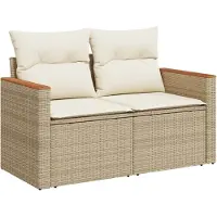 Syfax Canapé de jardin avec coussins 2 places beige résine tressée