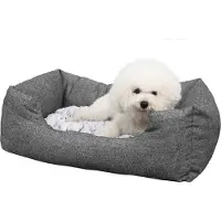 Songmics Lit pour chien 60 x 22 x 50 cm en polyester avec coussin réversible et fond antidérapant Tapis pour chien Antidérapant bord surélevé Gris PGW22G