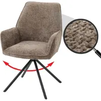 Mendler Chaise de salle à manger HWC-G67, chaise de cuisine avec accoudoirs, pivotante Auto-Position, chenille Öko-Tex MVG marron