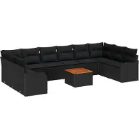 Syfax Ensemble de canapé de jardin 11 pcs Noir polyrotin
