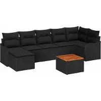 Syfax Ensemble de canapé de jardin avec coussin 8 pcs Noir polyrotin