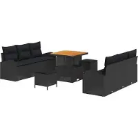 Syfax Ensemble de canapé de jardin avec coussin 9 pcs Noir polyrotin