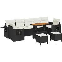 Syfax Ensemble de canapé de jardin 10 pcs Noir polyrotin