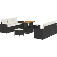 vidaXL Ensemble de canapé de jardin avec coussin avec mémoire 9 pcs noir et crème