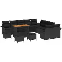 Syfax Ensemble canapé de jardin avec coussins 14 pcs noir poly rotin