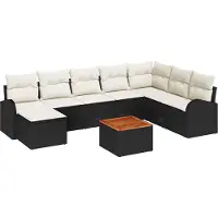 Syfax Ensemble de canapé de jardin 9 pcs Noir et Crème polyrotin
