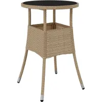 Syfax Table de jardin Ø60x75 cm Verre trempé/résine tressée Beige
