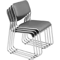 Pro-Tec Chaise de conférence 4 places empilable ergonomique métal avec revêtement similicuir gris