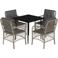 Syfax Ensemble à manger de jardin et coussins 5 pcs gris clair rotin