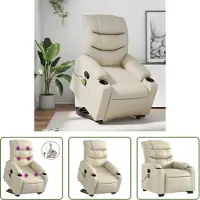 The Living Store Fauteuil de massage avec releveur Crème Similicuir