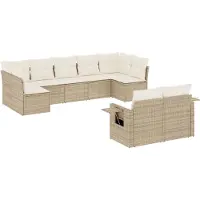 Syfax Salon de jardin avec coussins 9 pcs beige résine tressée