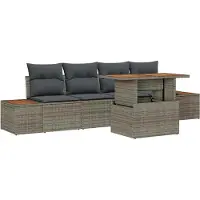 Syfax Ensemble de canapé de jardin 5 pcs Gris Poly rotin