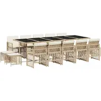 Syfax Ensemble à manger de jardin et coussins 15 pcs beige