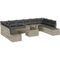 Syfax Ensemble de canapé de jardin 11 pcs Gris clair Poly rotin