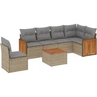 vidaXL Ensemble de salon de jardin 7 pièces avec coussins Beige Poly Rattan