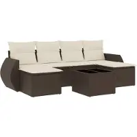 Syfax Salon de jardin avec coussins 7 pcs marron résine tressée