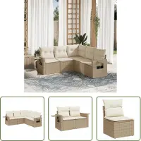 The Living Store Ensemble de salon de jardin 5 pièces avec coussins Beige Poly Rattan