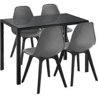 En.casa [] Ensemble de salle à manger pour 4 personnes Table de salle à manger noire + 4 chaises grises Table de cuisine avec chaise de salle à manger