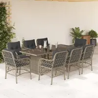 Prolenta Maison Exclusive - Ensemble à manger de jardin et coussins 9 pcs gris clair rotin