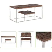 The Living Store Table basse argentée en acier inoxydable et traverses en bois massif