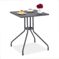 Relaxdays Table de jardin , dimensions : 75 x 61 x 61 cm, table de balcon aspect bois, plastique, métal, table de terrasse carrée, grise