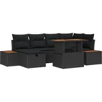 Syfax Ensemble de canapé de jardin 7 pcs Noir polyrotin