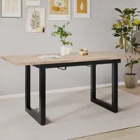 Flieks Table de salle à manger rectangulaire, Table de cuisine extensible, Table de bar en bois avec pieds en métal, 140/180x80x75cm, Naturel