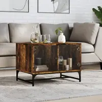Prolenta Table basse Exclusive, avec portes en verre, en chêne fumé, dimensions : 68,5 x 50 x 50 cm