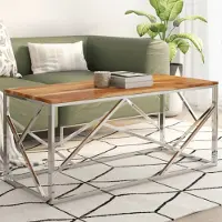 Prolenta Maison Exclusive - Table basse en acier inoxydable argenté et en bois massif d'acacia