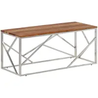 Syfax Table basse argenté acier inoxydable et bois massif d'acacia