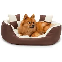 Lionto Lit pour chien, panier élégant 4 en 1, imperméable, résistant aux éraflures & facile d'entretien, 65x50 cm, brun/beige