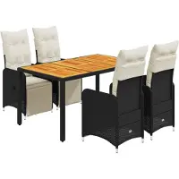 Syfax Ensemble de bistro de jardin 5 pcs coussins noir poly rotin