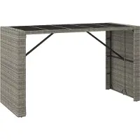 Syfax Table de bar et dessus en verre gris 185x80x110 cm poly rotin
