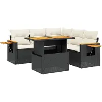 Syfax Salon de jardin 6 pcs avec coussins noir résine tressée