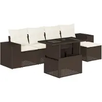 Syfax Salon de jardin avec coussins 6 pcs marron résine tressée