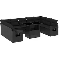 Syfax Salon de jardin 10 pcs avec coussins noir résine tressée