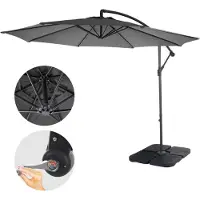 Mendler Parasol Déporté Acerra, Protection Contre Le Soleil, Ø 3m Inclinable, Polyester 11kg Gris Avec Socle À Poids