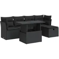 Syfax Salon de jardin 6 pcs avec coussins noir résine tressée