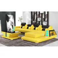JV Möbel Canapé D’Angle En Cuir En Forme De L Jaune De Luxe Salon Moderne