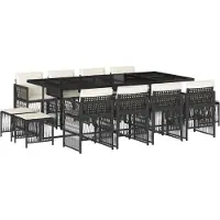 Syfax Ensemble à manger de jardin 13 pcs coussins noir résine tressée