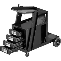Coast Chariot de soudage avec 4 tiroirs & support pour bouteilles de gaz, chariot pour appareils de soudage, chariot pour appareils de soudage chariot d'atelier en métal, 71 x 38 x 71 cm, noir