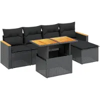 Syfax Salon de jardin 6 pcs avec coussins noir résine tressée